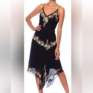 VINTAGE Y2K R & M Richards Floral Embroidered Beaded Sequin Asymmetrical Dress